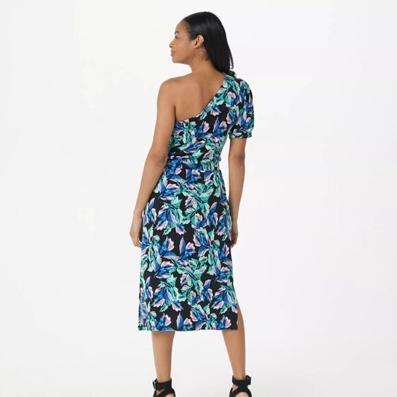 G.I.L.I. Women's Black/Floral One Shoulder Printed Knit Dress Size 1x - Picture 2 of 10